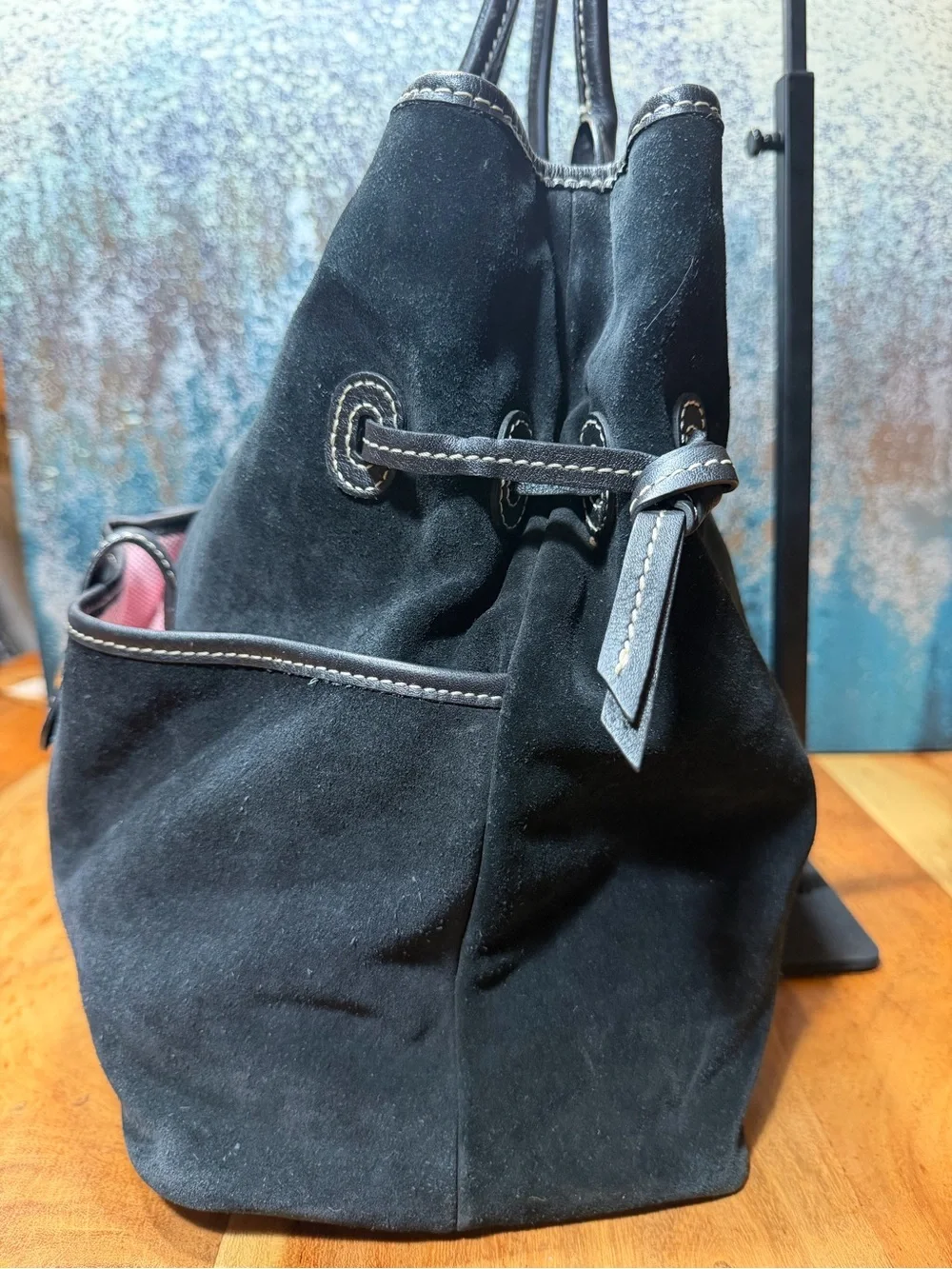 Dooney & Bourke Y2K Late 2000s Dillen Suede Double Pocket Satchel Black